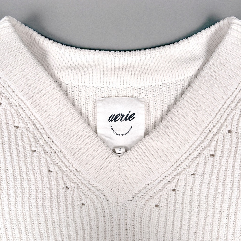 Aerie Oversized Slouchy Cozy Soft Minimalist Chenille V-Neck Sweater XL - Picture 4 of 9